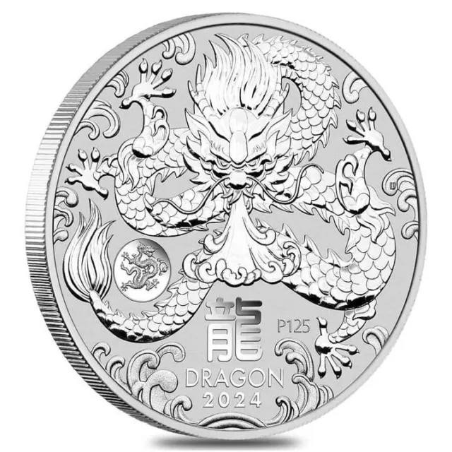 2024 1 oz Silver Lunar Dragon coin with Dragon Privy BU Perth Mint