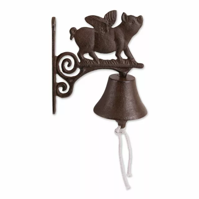 Flying Pig w/ Wings Cast Iron Dinner Bell Wall Mount Rustic Country Farmhouse