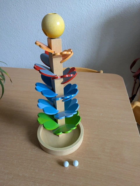 Goki Kugelbahn Klangbaum Aus Holz Bunt Lackiert, 3 Murmeln, Höhe 38 Cm