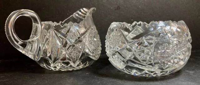 American Brilliant Small Lead Crystal Cut Glass Sugar & Creamer