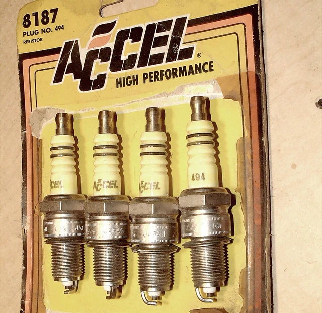 4 VINTAGE ACCEL 494 Spark Plugs 'YellowJacket' 4cylinder 1970's 1980
