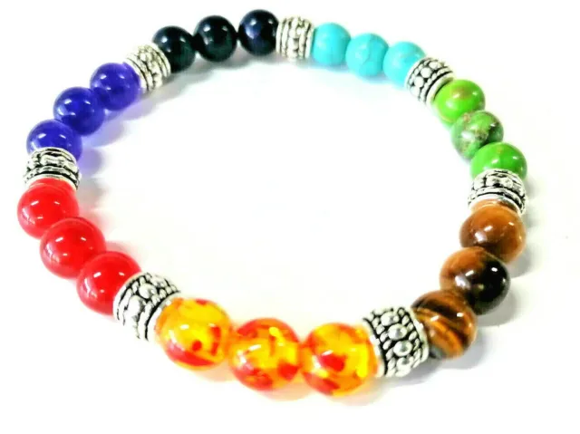 7 Chakra Healing Natural Stone Round Gemstone Yoga Energy Beads Bracelet Jewelry 7