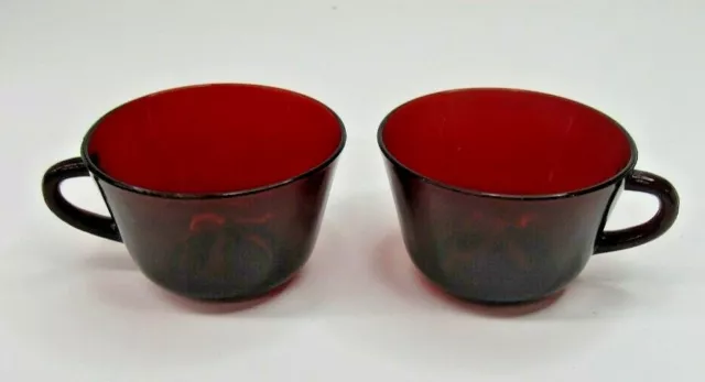 VTG Royal Ruby Red Depression Glass Coffee Cup Anchor Hocking Pair