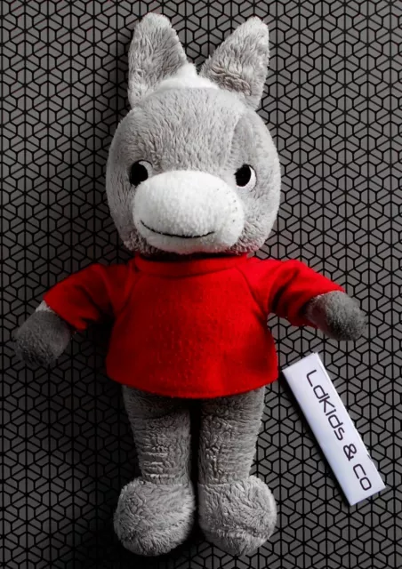 DOUDOU PELUCHE marque FLEURUS ??? L'ANE TROTRO TEE SHIRT ROUGE ± 30 cm - D1594