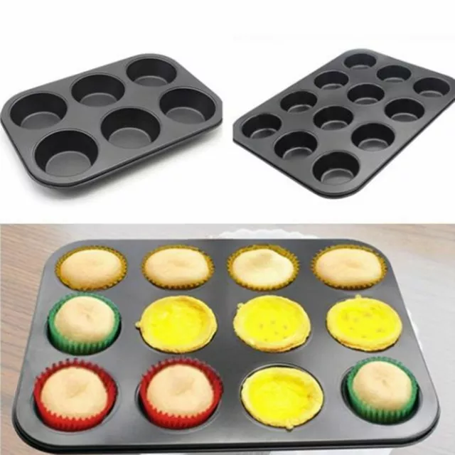 6/12 Cups Muffin Cupcake Pan Carbon Steel Cake Non Stick Baking Tray Bakeware