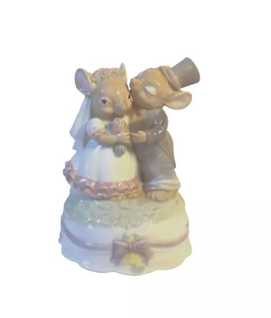 Vintage Schmidt Ceramic Wedding Music Box Mouse Mice Bride Groom Plays Memory