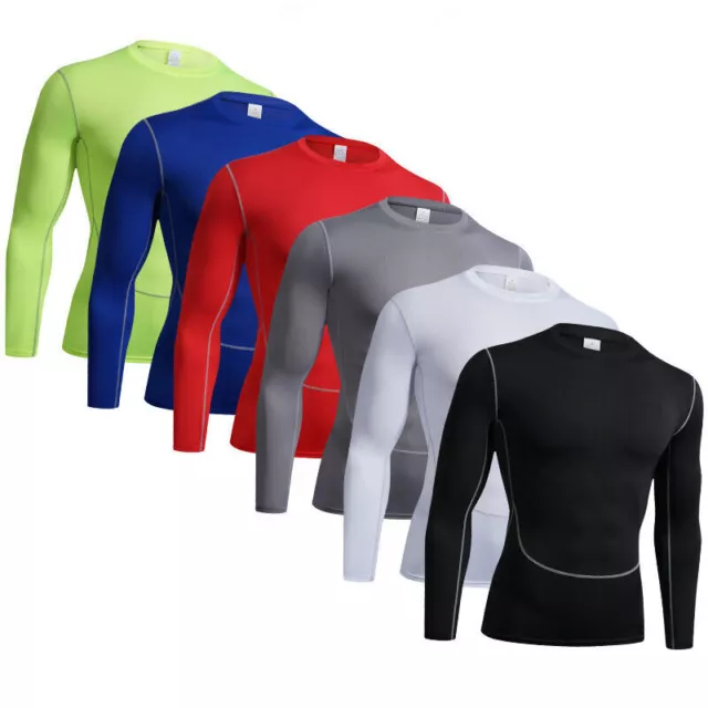 Mens Compression Base Layer Top Long Sleeve Gym Sports Elastic Running Shirts