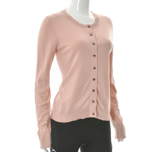 Boden Women's Button Front Ribbed Edge Cardigan Long Sleeve Old Rose Knit Size M