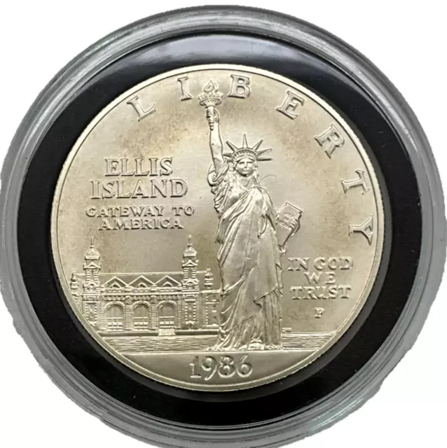 1986 Statue of Liberty on Ellis Island - $1 Proof Silver Dollar Round