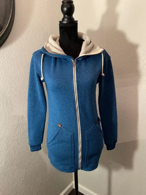 Burton Minxy XS Heather Teal Blue Full Zip Hooded Sweater Knit Fleece Hoodie