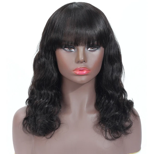 100% Virgin Human Hair Wigs With Bangs Peruvian Body Wave Glueless None Lace Wig