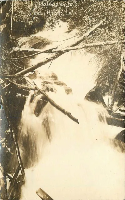 1914 Crystal Canyon Falls Great Mountain Falls Colorado RPPC Photo Postcard 1358