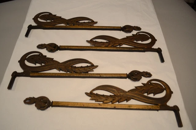 4 Antique Vintage Cast Iron Swing Arm Adjustable Extending  Curtain Rods.