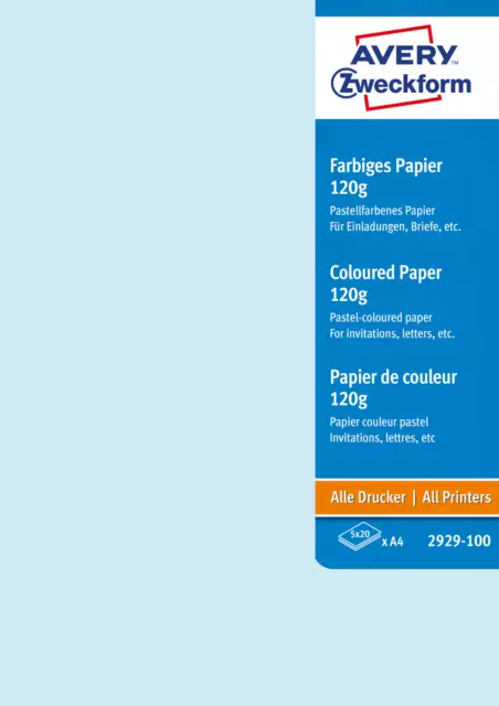 AVERY Zweckform 2929-100 Druckerpapier (Farbige Papiere, DIN A4, 100 Blatt)