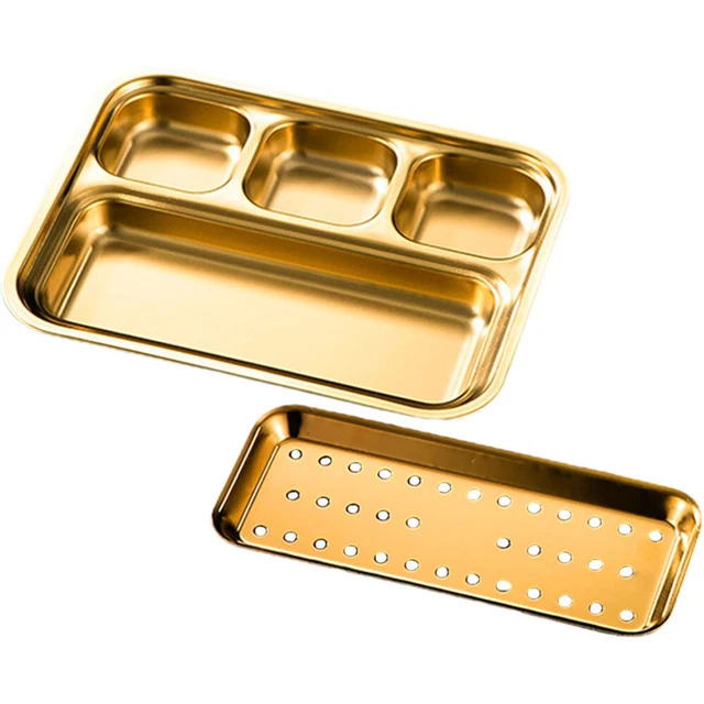 Contenitori per salsa padella barbecue piatto cibo diviso acciaio inox dorato