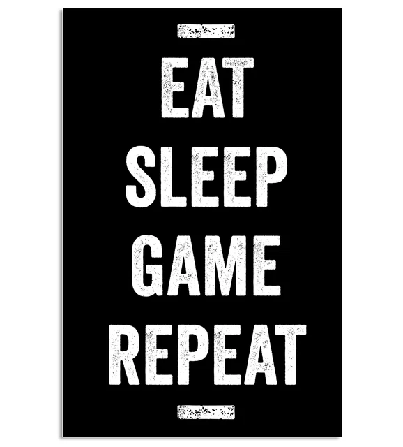 Eat Sleep Game Repeat Poster, Video Game Artwork, 11 x 17 Inches, Gaming Poster