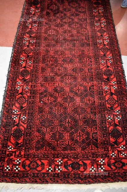 Tappeto Rosso Scuro Nero Fantasie Geometriche 230x110cm