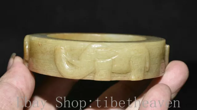 3.4" Rare Old Chinese Hetian Jade Carving Dynasty Palace Elephant Bracelet