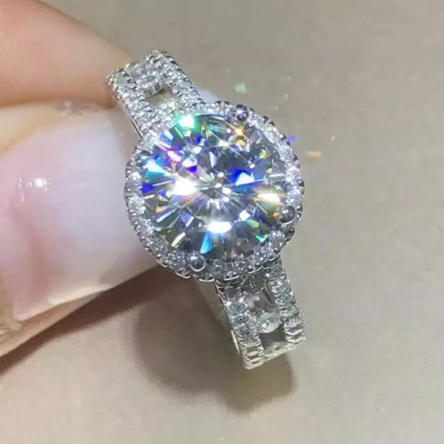 3.20Ct Round Cut Diamond Halo Lab Created Engagement Ring 14K White Gold Finish