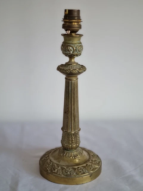 Pied De Lampe En Bois Demi-canne Striée - Hauteur 200 Mm, Base 130 Mm - Pour Abat-jour Et Douille Standard