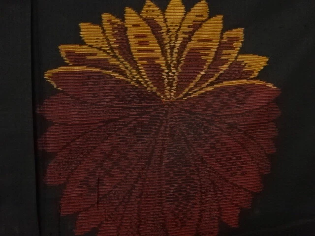 6614166: Japanese Kimono / Antique Kimono / Doro Oshima Tsumugi / Woven Kiku