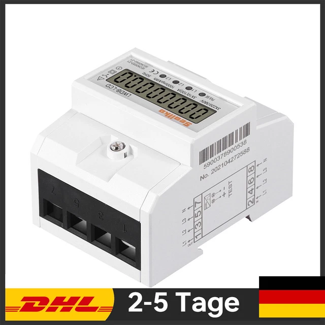 Schellcount Drehstromzähler digitaler 3-Phasen Stromzähler, MID geeicht, LC-Display, Hutschiene
