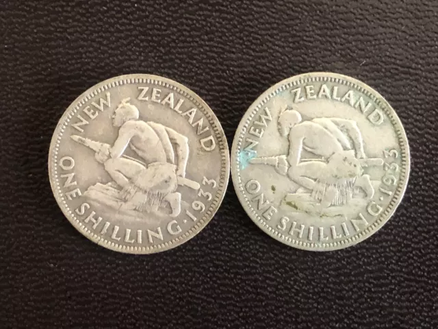 Lot of two (2) King George V New Zealand 1933 One Shilling as seen