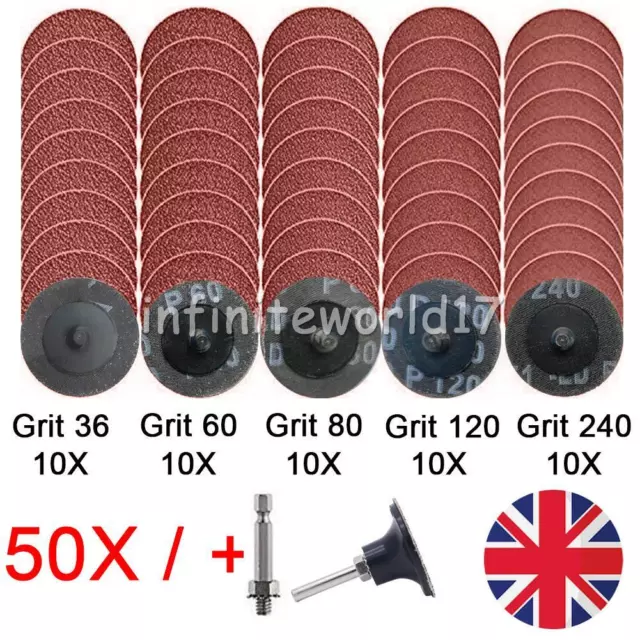 50Pcs 2" 50mm Roloc Type R Roll Lock Quick Change Discs Die Grinder Sanding Pads