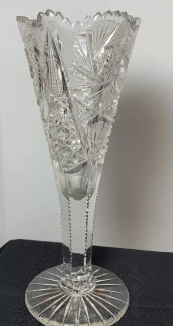 ANTIQUE American Brilliant Period Trumpet Vase CUT GLASS CRYSTAL 10”h 4”d Nice!