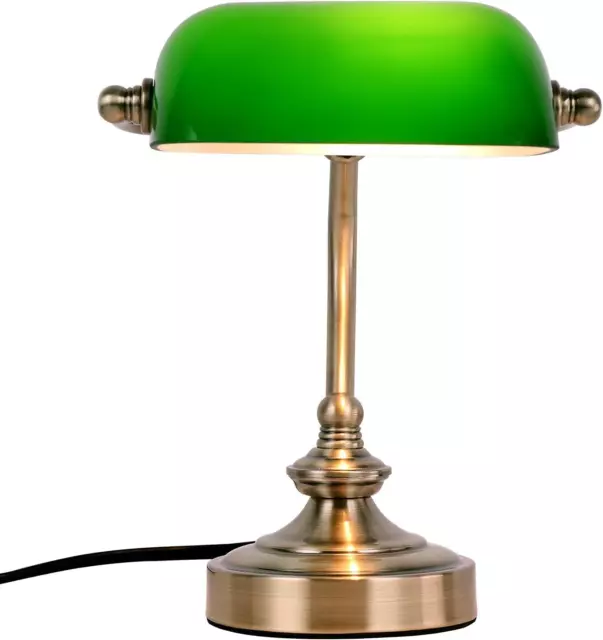 FIRVRE Green Glass Bankers Desk Lamp Reading Classic Retro Bronze Finish LED in