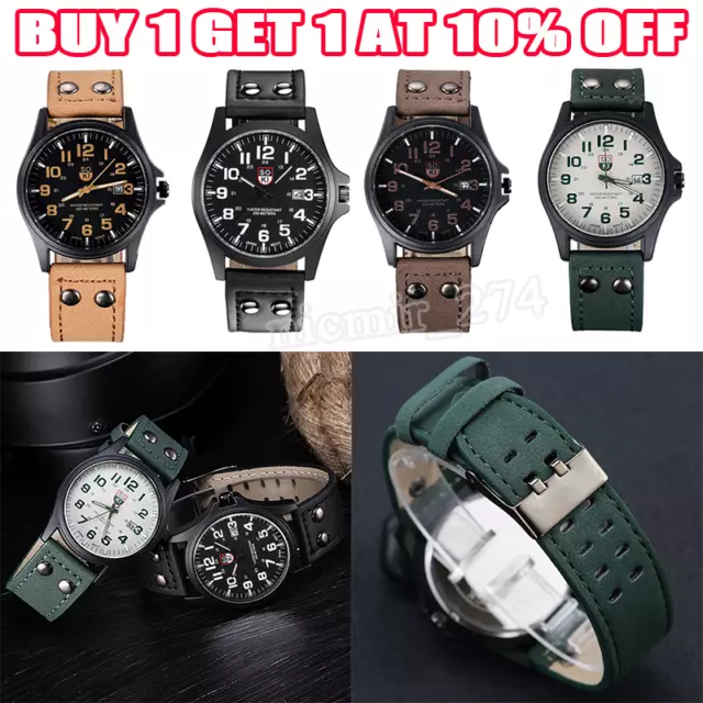 Men’s Military Leather Date Quartz Analog Army Casual Dress Wrist Watches Gift