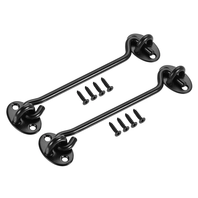 6" Cabin Hook Eye Latch Gate Door Window Stainless Steel with Screws Black 2pcs