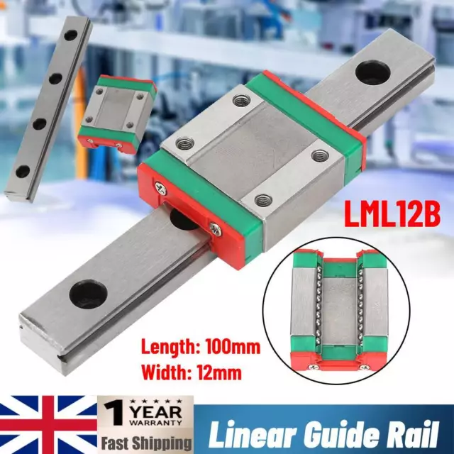 LML12B 100mm Miniature Linear Rail Guide 12mm Width + Slide Block Set Kit New
