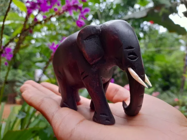 Handmade Wooden Carved Elephant Lucky Statue Home Craft Unique Ornament Decor