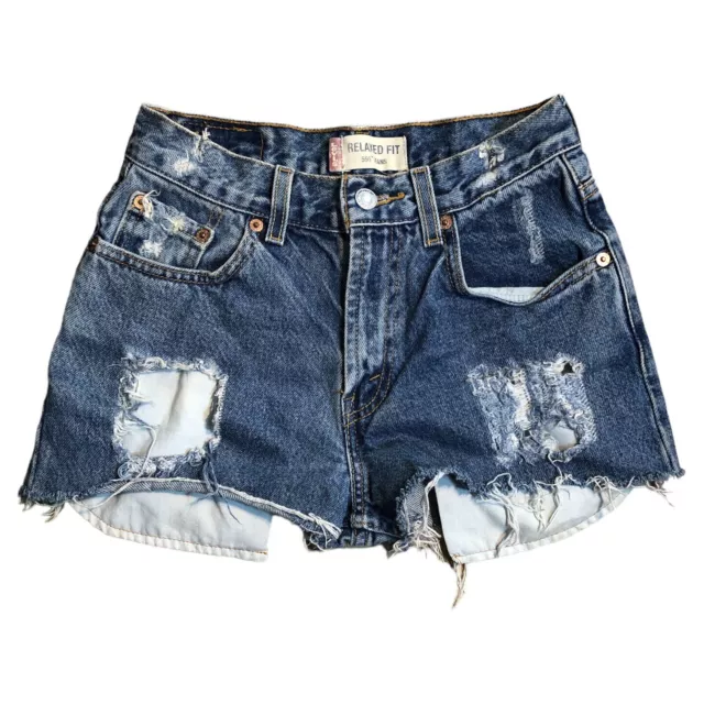 Vtg Levis 550 Cut Off Distressed Blue Denim Jean Shorts Womens Tag 25 X 1.5 in