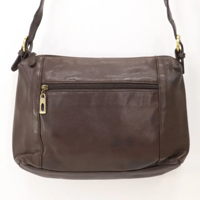 Classic Leather Crossbody Handbag Women Brown Pebbled Lined Purse Shoulder Bag