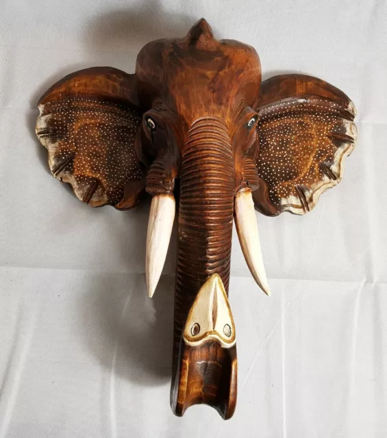 Beautiful Vintage Very Large African Wooden Elephant Wall Hanging / Mask