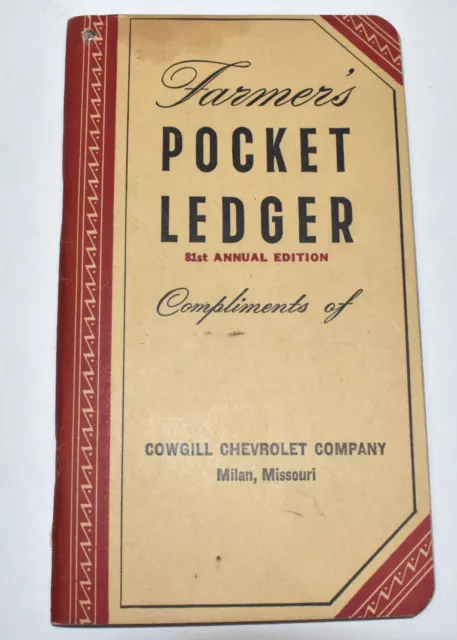 1947-48 John Deere JD Farm Tractor Pocket Ledger Cowgill Chevrolet Milan MO