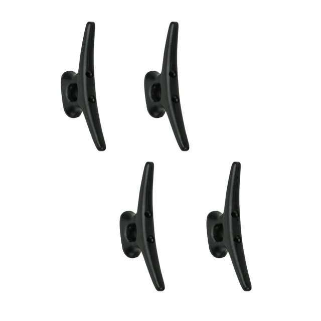 Set of 4 Satin Black Enamel Cast Iron Nautical Cleat Wall Hooks/Drawer Pulls