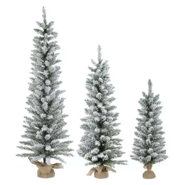 3/4/5ft Christmas Tree Slim Pencil Artificial Flocked Snow Green Pine Jute Base