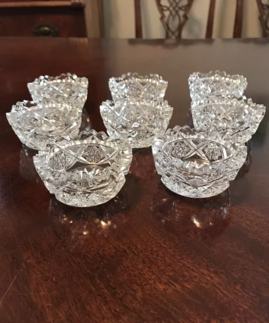 Antique ABP Cut Crystal Open Salt Cellars Sawtooth Edge Set of Eight