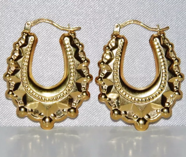 9Ct Yellow Gold Victorian Design "Large" Oval Creole Hoop Earrings