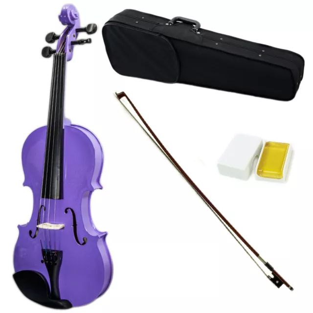 SKY 4/4 Full Size Solid Wood Purple Violin Kit Case Rosin with Brazilwood Bow