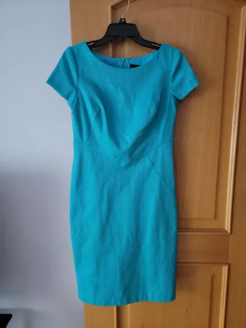 Bigio Collection Embossed Cotton Sheath Aquamarine Dress in Size 6