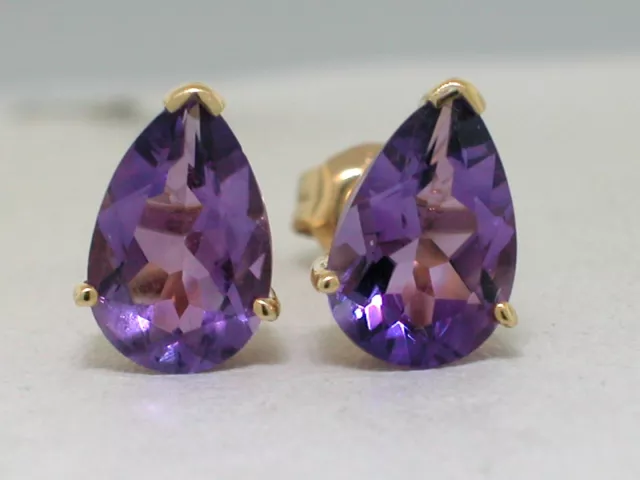 Paar Amethyst Ohrstecker 585 Gelbgold 14Kt Gold natürliche facettierte Amethyste