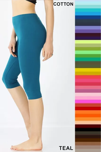 ZENANA CAPRI LEGGINGS Knee Pants Premium Cotton Spandex Basic STORE CLOSING  $5.98 - PicClick