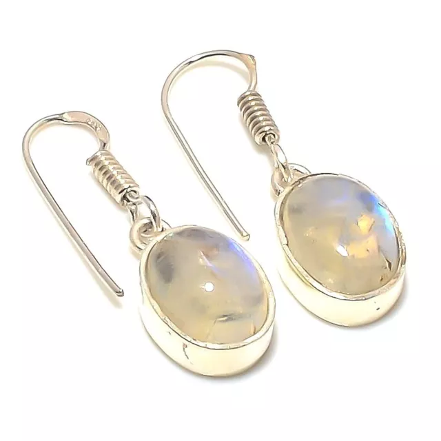 Rainbow Moonstone Gemstone 925 Sterling Silver Jewelry Gift Earrings 1.80" F997