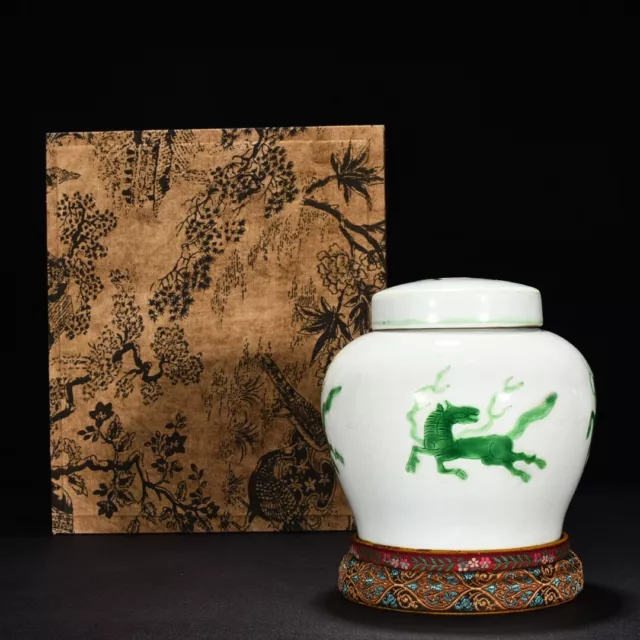 5.9" old antique ming dynasty hongzhi mark porcelain green heavenly horse pot