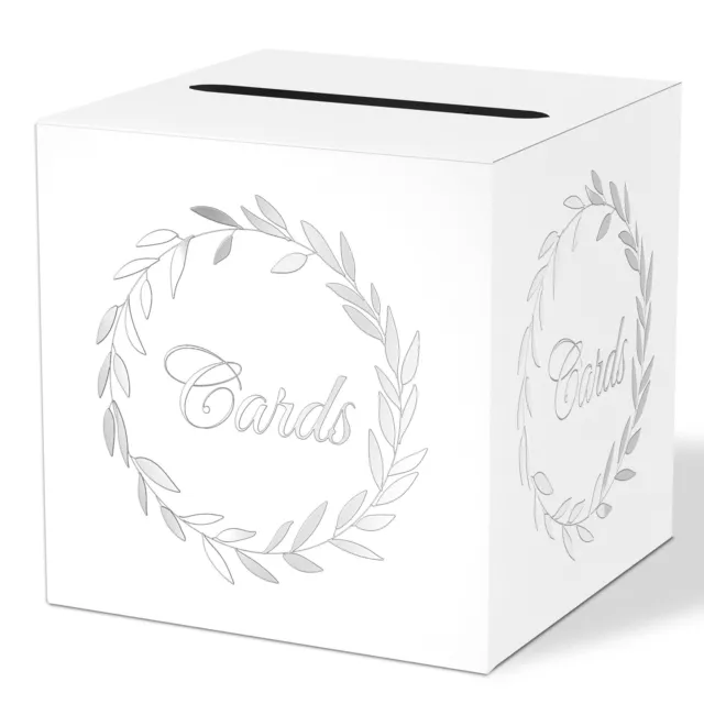 White with Silver Foil Card Box for Party 8.7" White Gift Card Box Money for ...