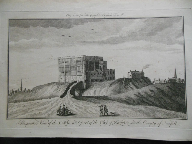 Aussicht auf Norwich Castle in Norfolk (c1772) komplett englischer Reisender